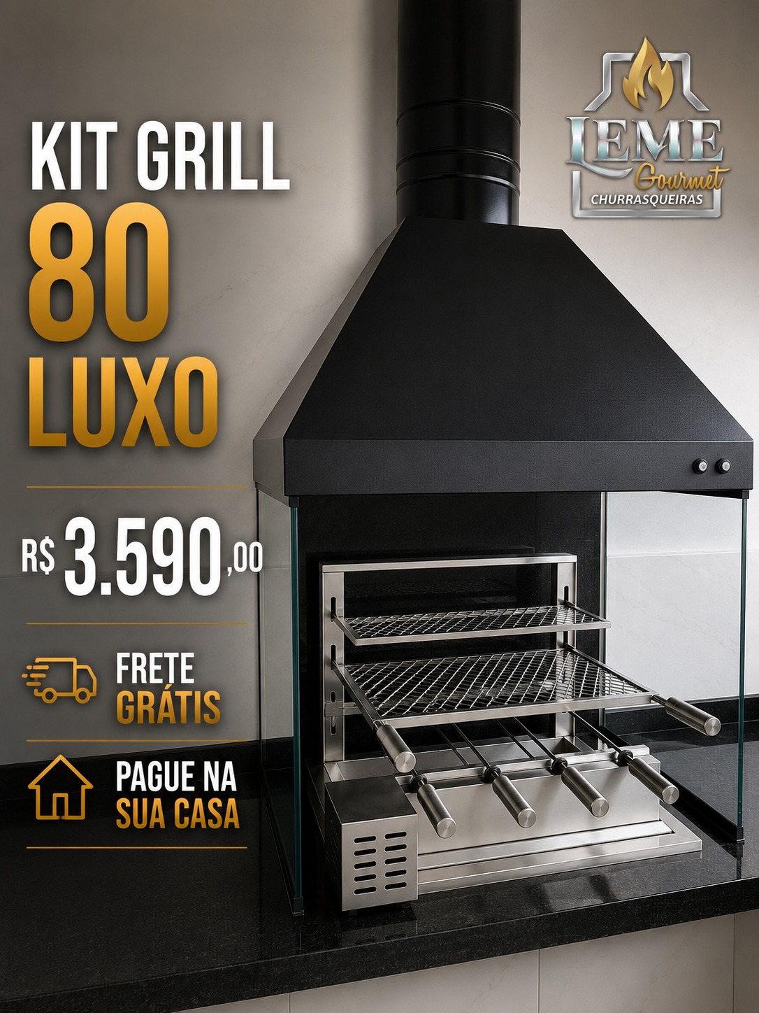 Kit Grill 80 Luxo — churrasqueira gourmet Leme